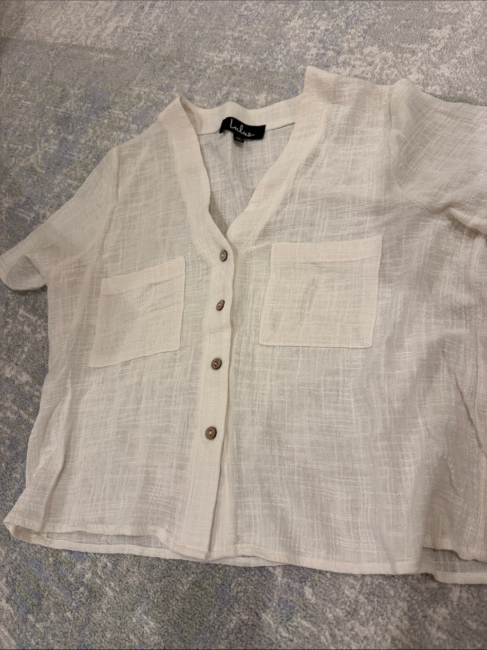 Lulu's Ivory Button-Front Short Sleeve Utility Top